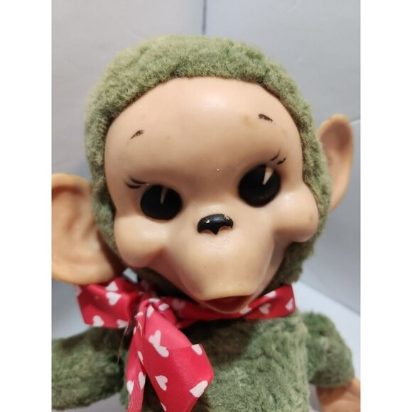 Vtg 1950's Rubber Face Green 16" Monkey Plush Stuffed Rushton My Toy Co Rare - Picture 3 of 16